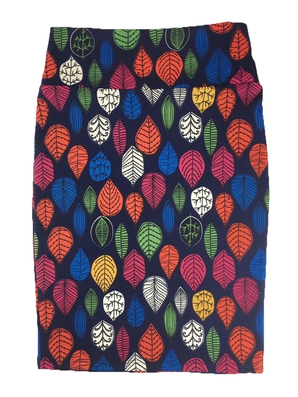 LuLaRoe Cassie Pencil Skirt Size XS Navy Blue Multi-Colored Leaf Print Fall